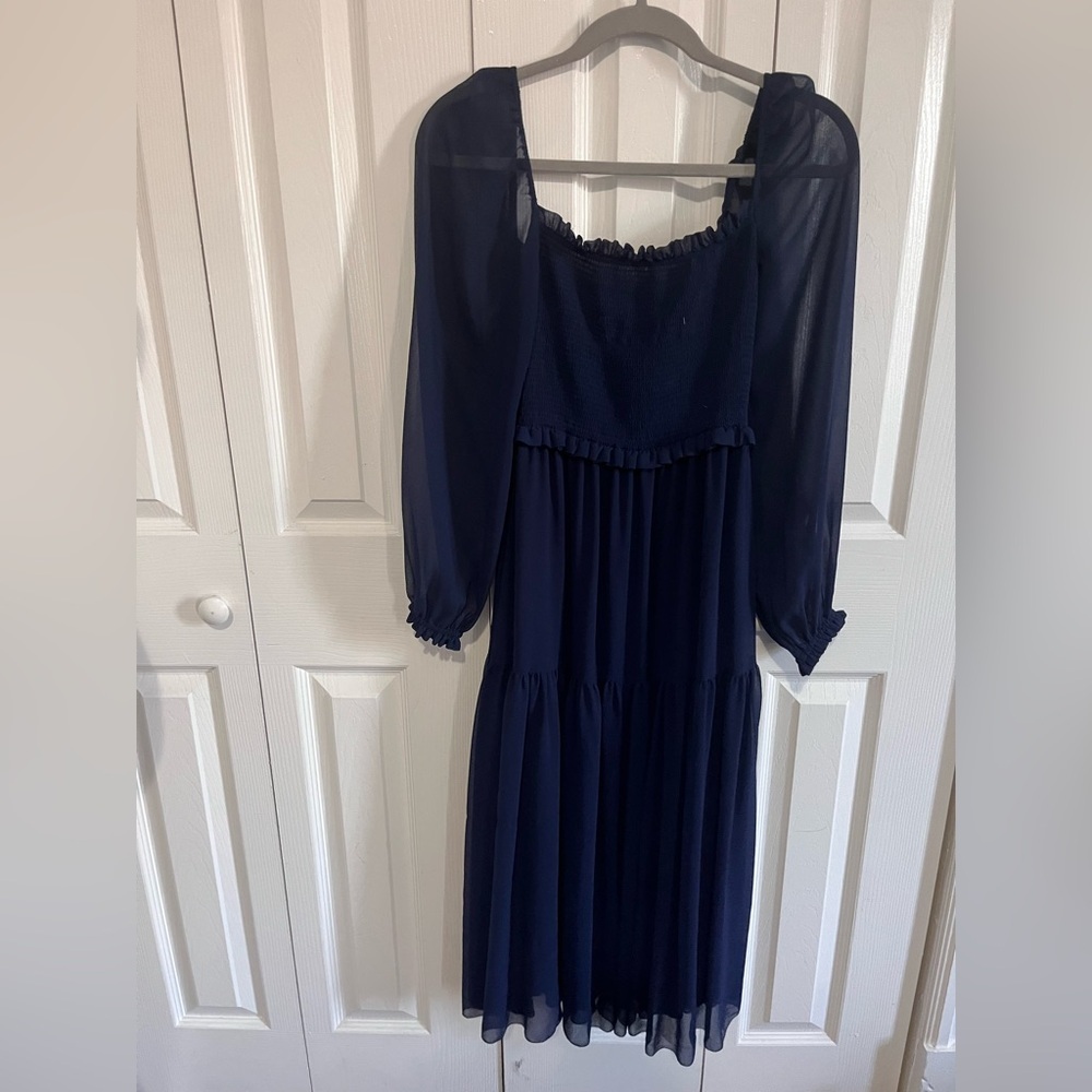 Aritzia Wilfred Laken Maxi Dress Square Neck Ruched Indigo Size Small - Picture 4 of 5